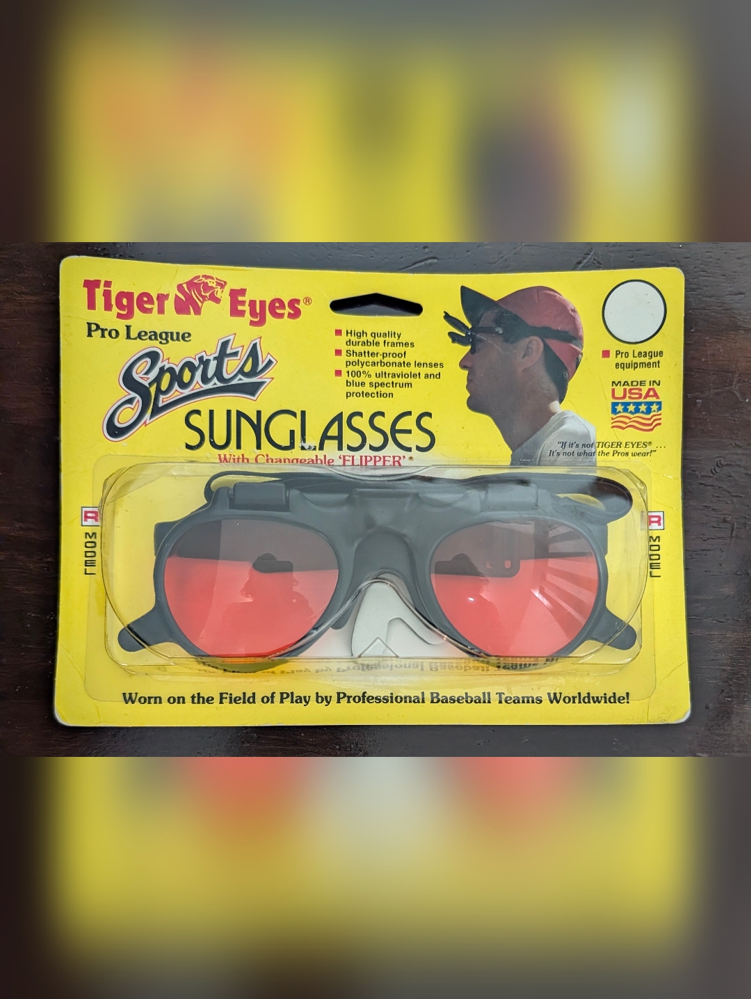 Vintage 1970s Tiger Eyes Sports Sunglasses - Black Frame With Red Lenses